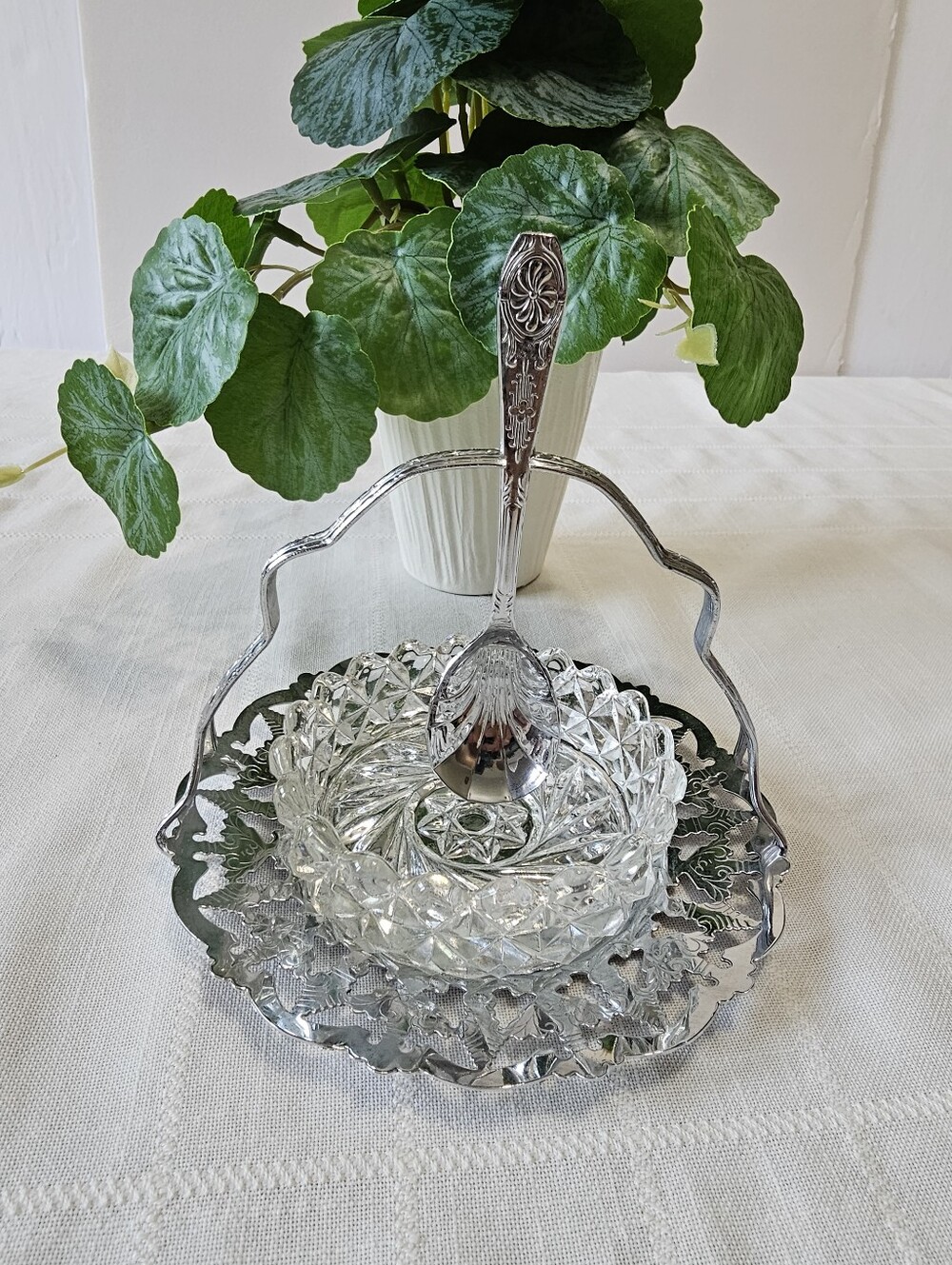 Vintage 3 Piece Chrome Plated Jam Or Condiment Set